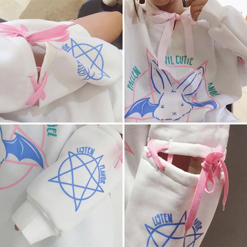 

Harajuku Rabbit Hoodie Women Sweatshirts Kwaii Bunny Hoodies Causal Loose Long Sleeve Female Sweatshirt 2020 Autumn Lady Tops