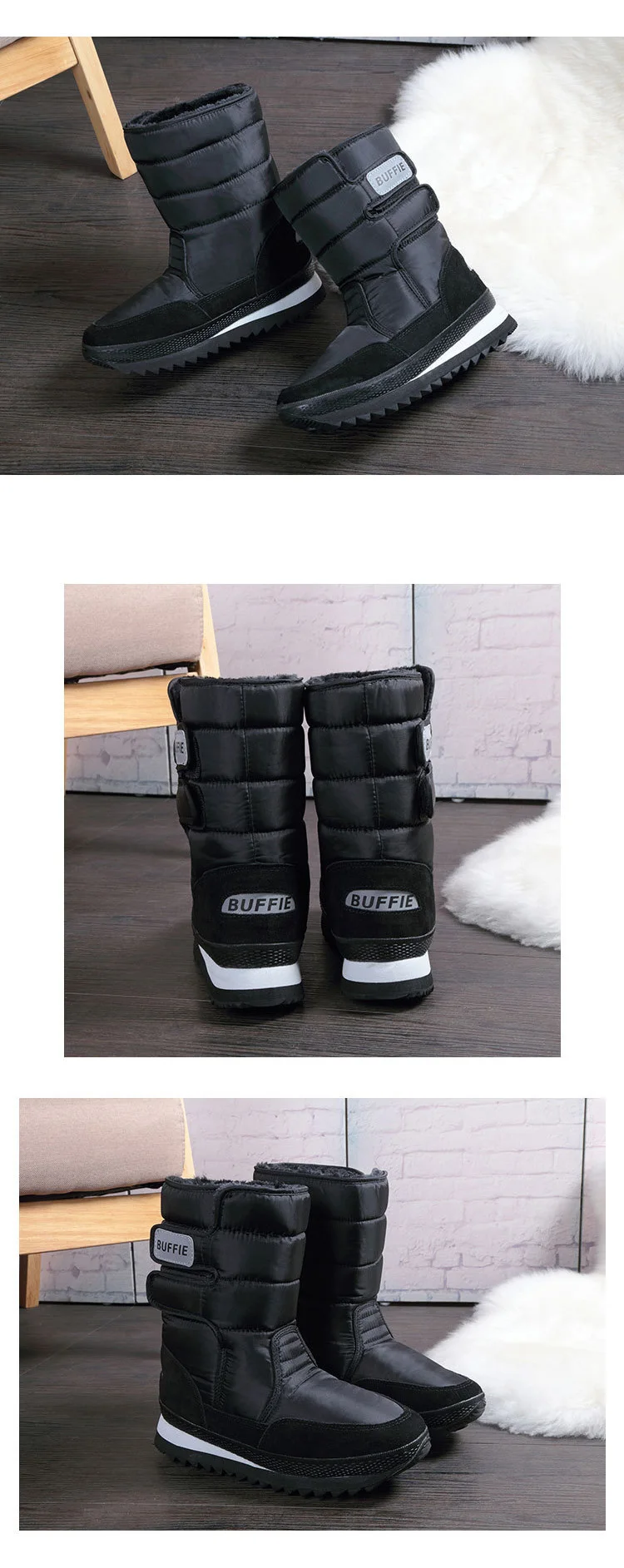 BeckyWalk/Большие размеры 36-45, черные зимние сапоги женская обувь водонепроницаемые женские ботинки на платформе повседневная обувь женская WSH3102