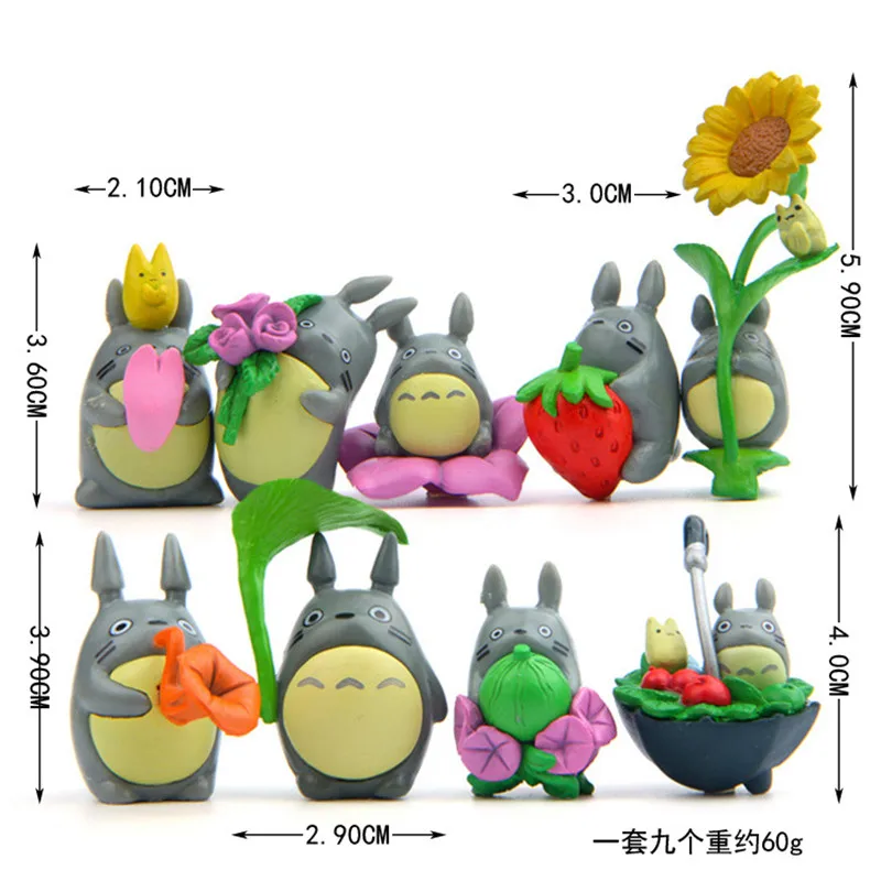 9pcs/set Kids PVC Action Figure Toys Cartoon My Neighbor Totoro Doll Kawaii Collection Model For Children 2.1cm-5.9cm Ornaments | Игрушки и