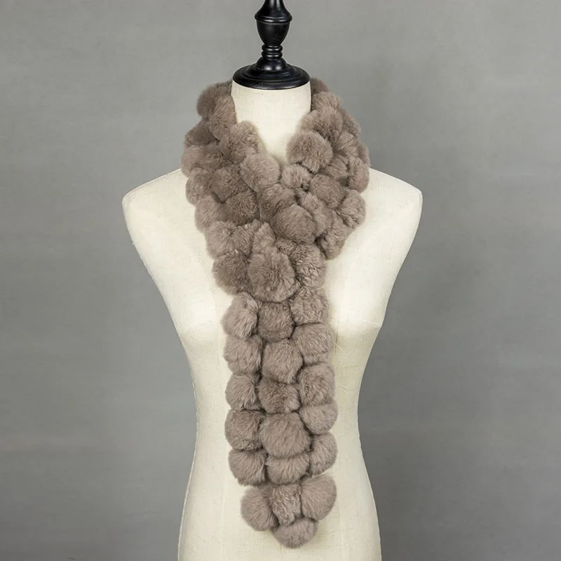 2018 Winter Real Fur Ball Scarf Women Pom Fashionable Warm Womens Scarfs Gray Ladies Scarves Natural |