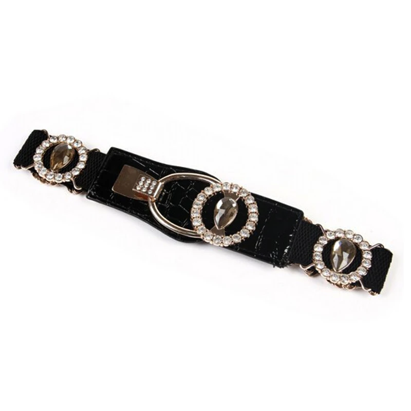 

Elastic Rhinestone Mirror Metal Waist Belt Metallic Bling Gold Plate Wide Obi Band for Women Female Accessories Dress Belts