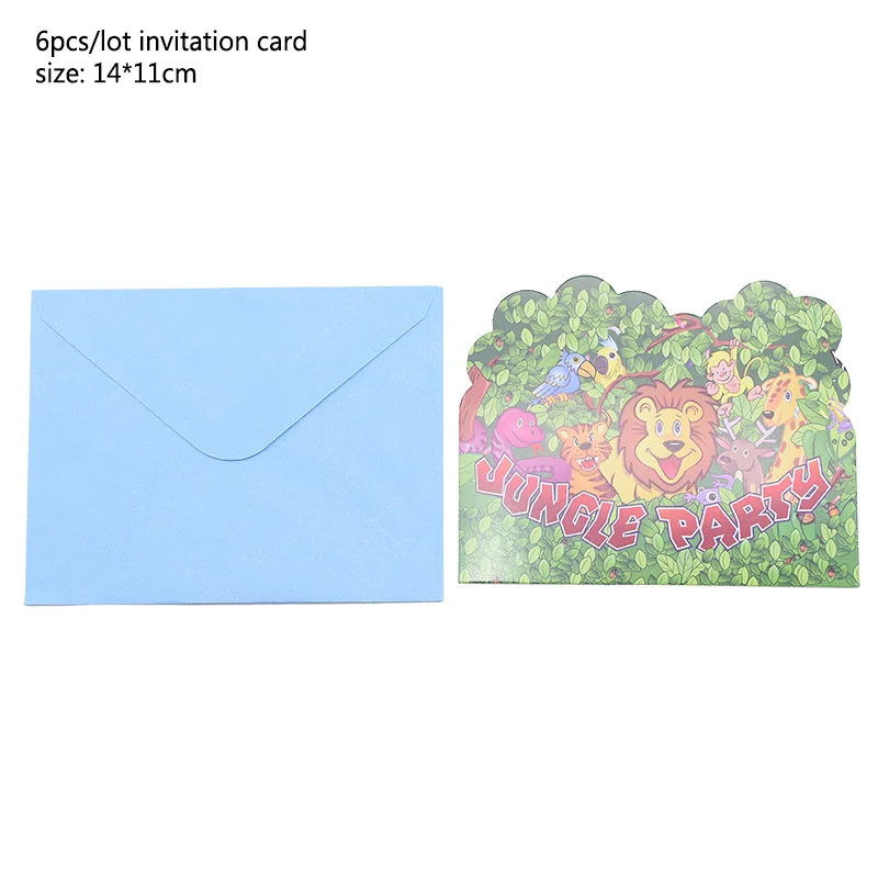 invitation card Джунгли вечерние зеленые одноразовые столовые приборы Животные Сафари день рождения милый Декор с животными бумажные тарелки и стаканы скатерть поставки - Цвет: invitation card
