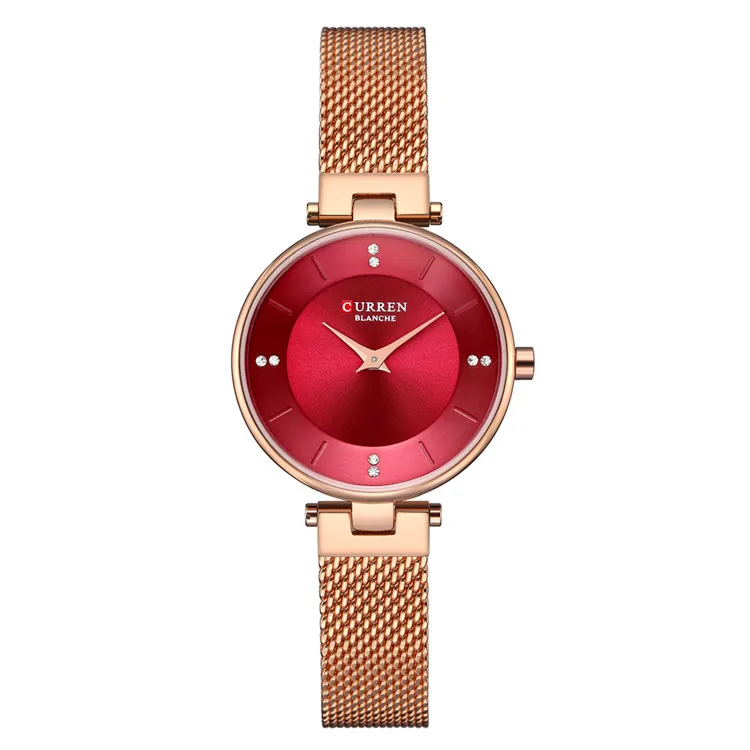 rose gold CURREN, женские часы, тонкие, модные, кварцевые, с бриллиантами, с ремешком из нержавеющей стали, с сеткой, 9031, женские часы, Relogio Feminino - Цвет: rose gold