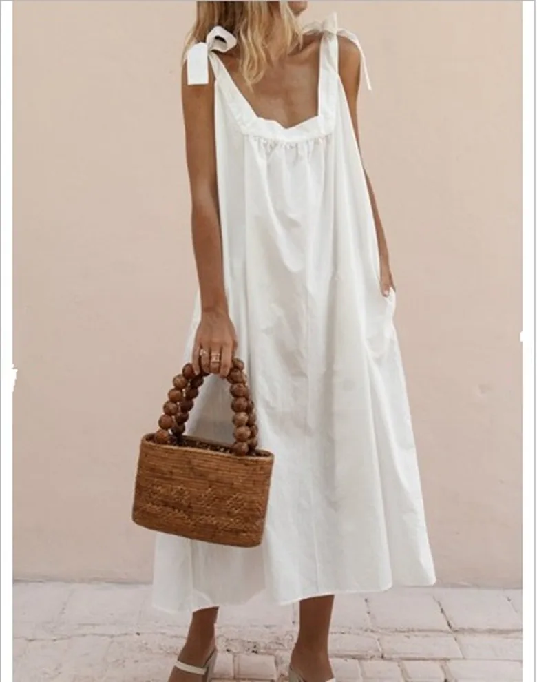 Модные однотонные богемные Макси-платья для женщин повседневные летние пляжные