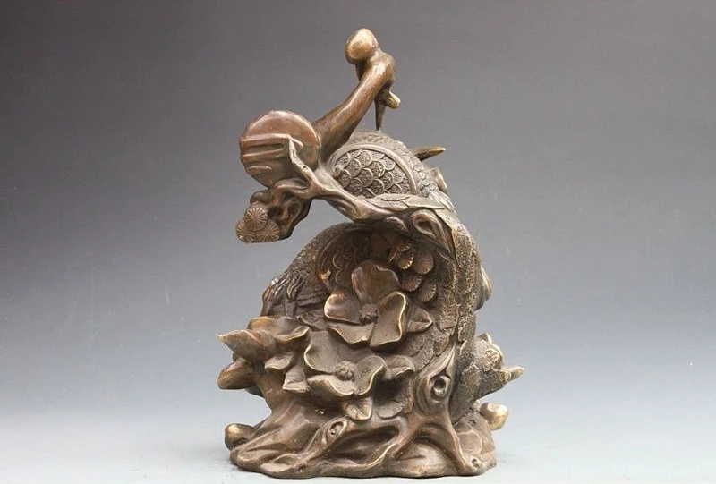 14 &quotКитайский дворец Фэншуй Бронзовая медь эверзеленые сосны две статуя журавля