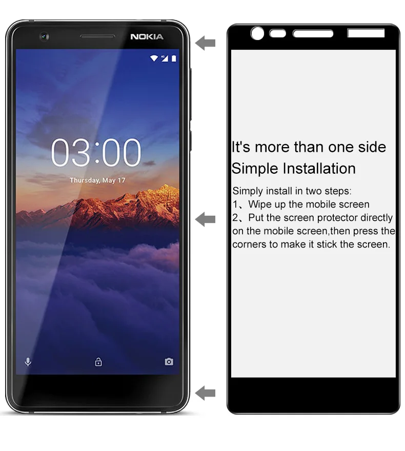 Закаленное стекло для Nokia 3 1 2 шт. Защита экрана (2018) полное покрытие TA-1063 3D пленка с