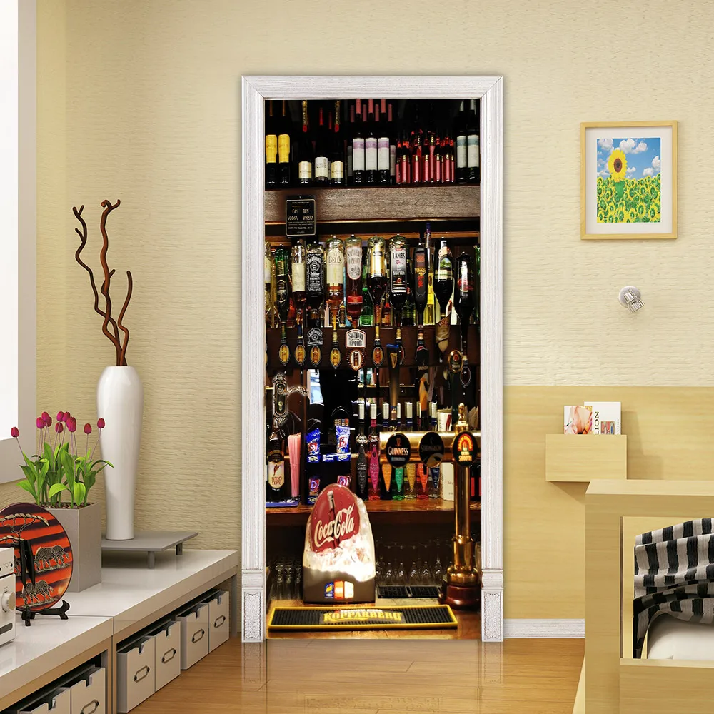 DIY 3D дверная наклейка красное вино настенная художественная обои плакат ПВХ самоклеющиеся водонепроницаемые съемные наклейки для домашнего декора