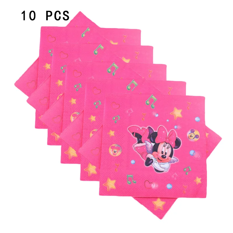 Napkin 10pcs Для девочек Минни Маус День рождения тема украшения Дети День Рождения Бумажный мультяшный стаканчик и тарелка салфетка баннер - Цвет: Napkin 10pcs