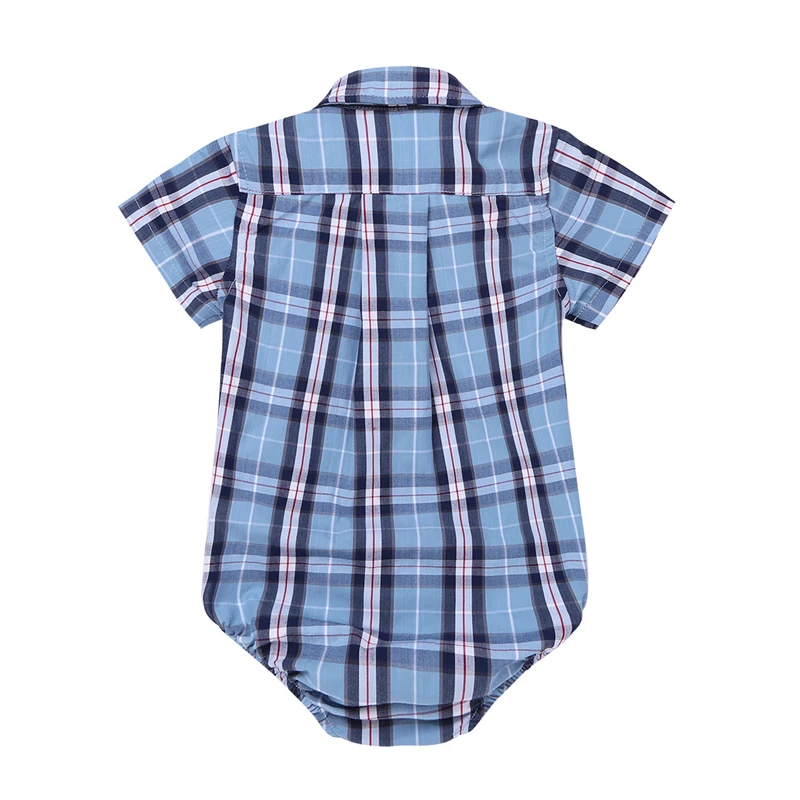 Infant Cute Baby Boys Girls Romper Short Sleeves Lapel Plaid Summer Adorable Shirt Rompers Jumpsuit Unisex Newborn Baby Clothes