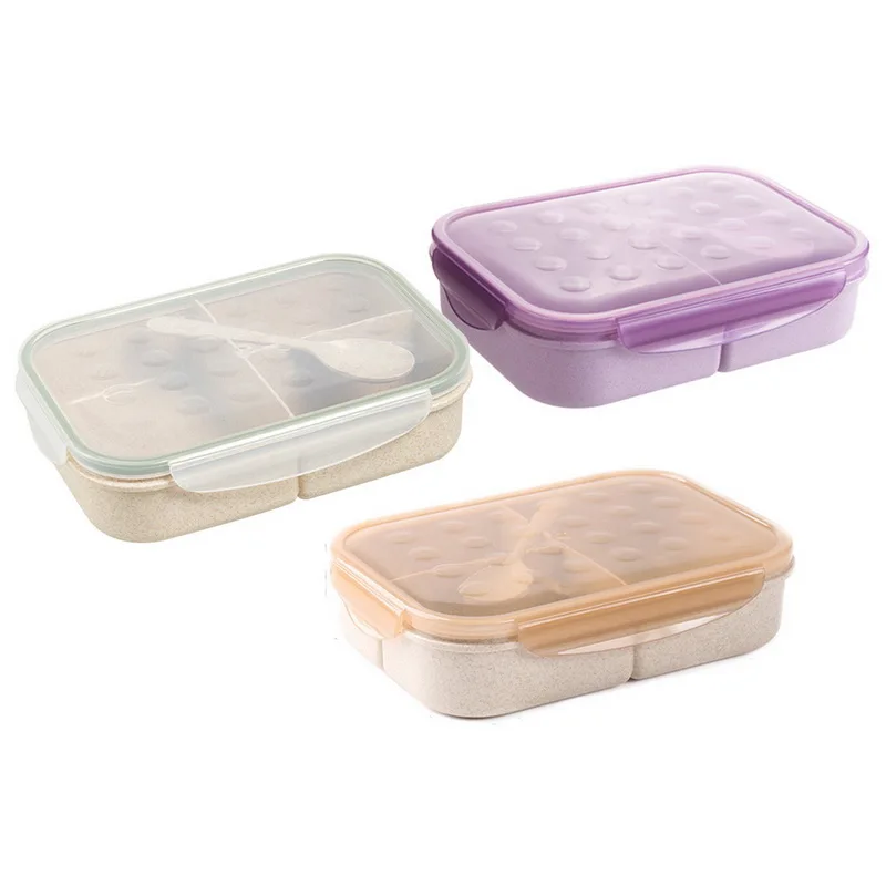 Портативный Ланч бокс Bento 3 отделения с крышками и ложкой для школы офиса детей