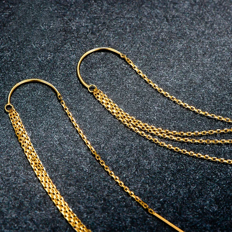 

Solid AU750 Yellow Gold Dangle Earrings Women Tassels Dangle Earrings