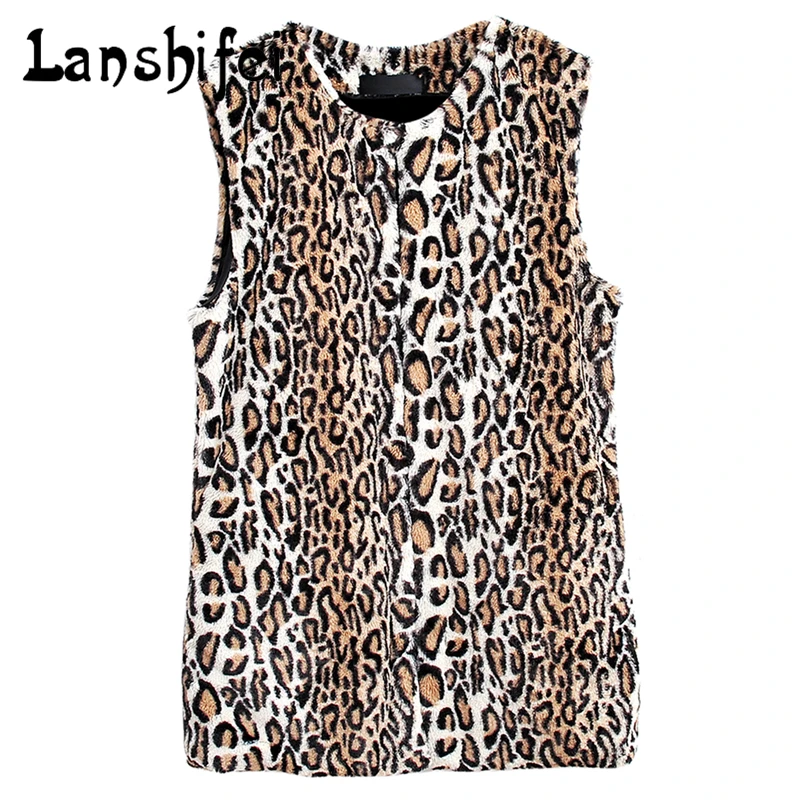 Новинка 2017 средний и длинный стиль Леопардовый принт меховой жилет пальто