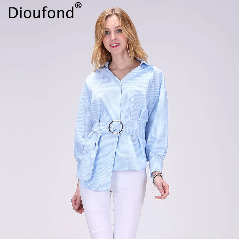 Женская хлопковая блузка Dioufond с длинным рукавом полосатая женская