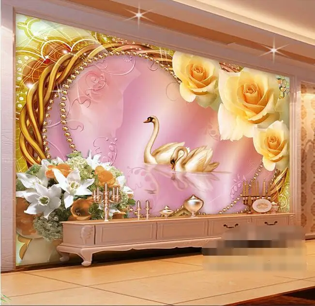 3d wallpaper custom mural non-woven wall sticker room swan love romantic rose setting | Обустройство дома
