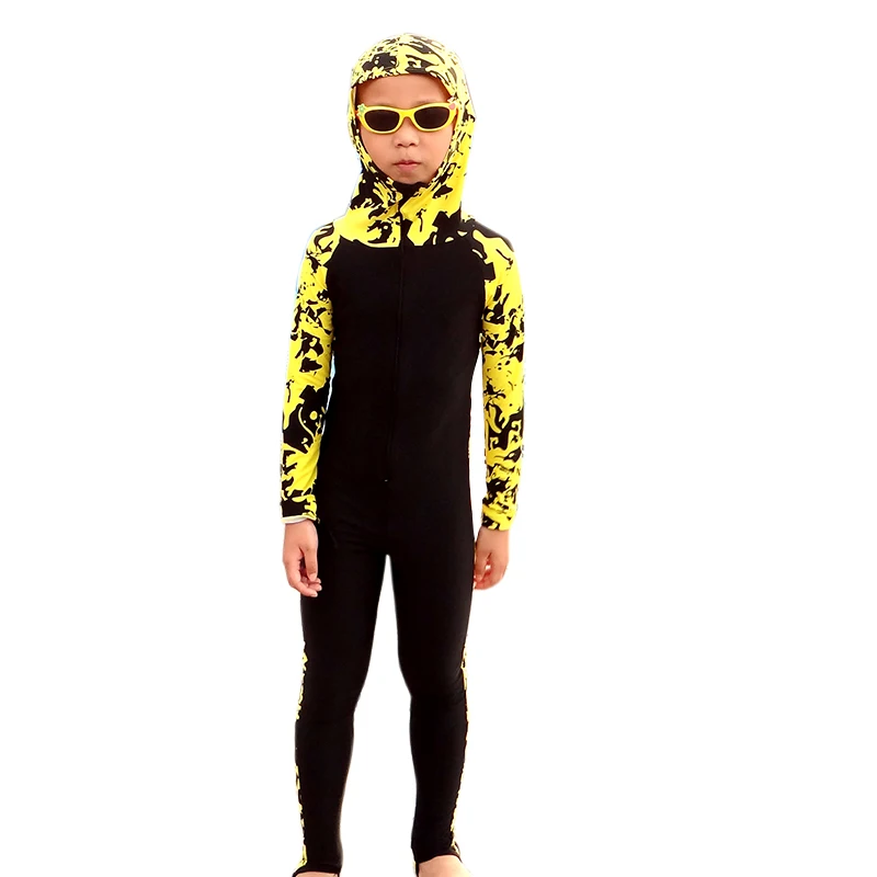 Детский цветочный купальник для дайвинга с капюшоном и длинными рукавами на все