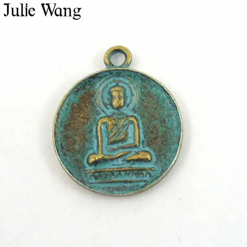Julie Wang 5 50 шт. круглые искусственные знаки античный зеленый сплав ожерелье браслет
