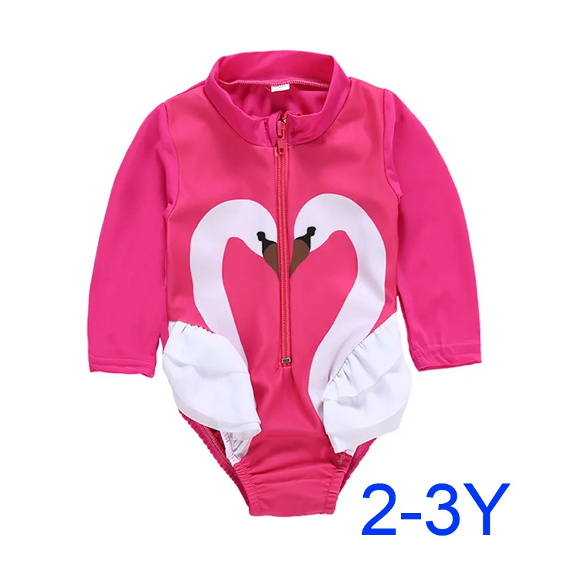 2-3Y SOSOCOER/купальная Одежда для девочек летний купальный костюм для малышей с рисунком лебедя детская одежда для малышей Детский костюм для плавания на молнии - Цвет: 2-3Y