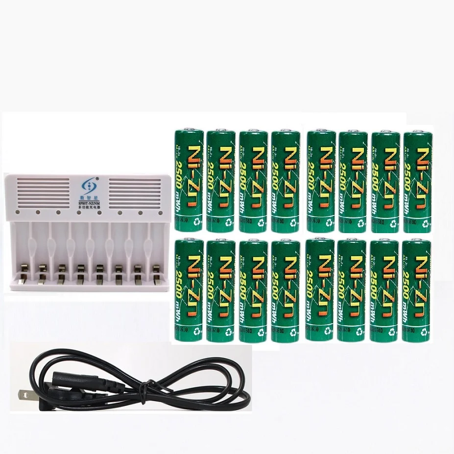 Recarregável + 8 Alta Potência aa Ni-zn Nizn Bateria 2500mwh Slots Carregador Aaa 16pcs1. 5v 1.6v