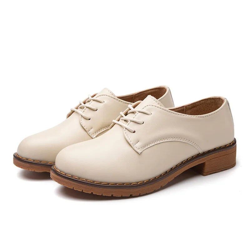 Beige Oukahui/осенне-Весенняя кожаная обувь для женщин,, плоская подошва, низкий каблук 3 см, британский стиль, квадратный каблук, спилок, коровья кожа, повседневная женская обувь - Цвет: Beige