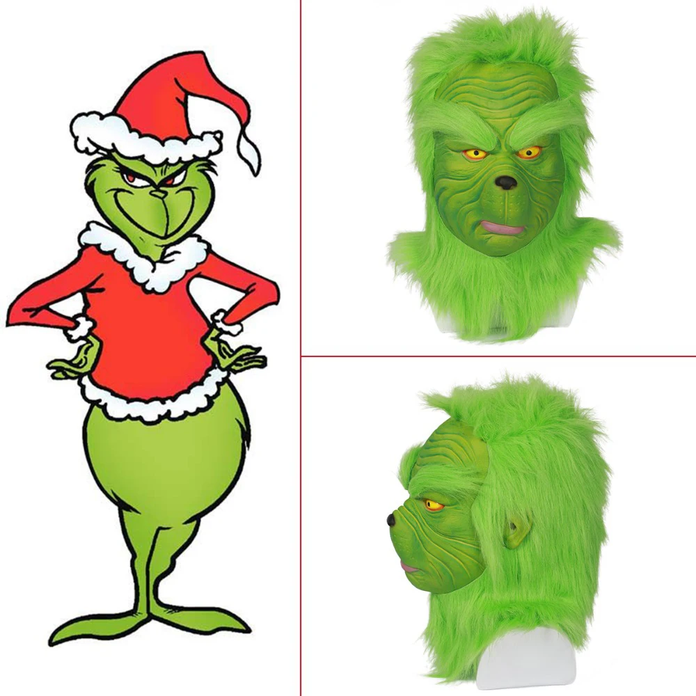 Как Grinch украла Рождество зеленая маска шлем фильм аксессуары для косплея