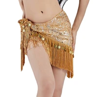 new women dance wear accessories fringes mesh sequins base triangle belt belly dance hip scarf with coins goldsilver