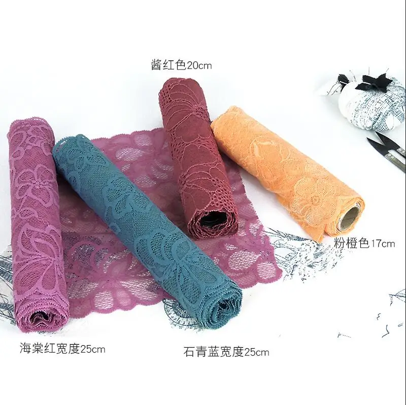 Роскошная эластичная кружевная стрейчевая 25 см ткань с широкой отделкой