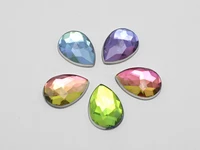 100 rainbow ab acrylic flatback faceted teardrop rhinestone gems 10x14mm no hole