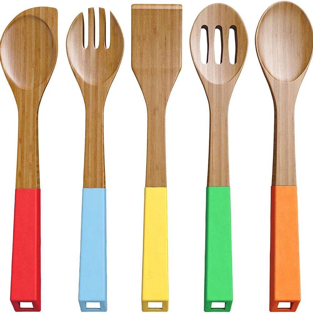 5 шт Бамбук Ложки Пособия по кулинарии посуда-деревянные ложки и шпатель набор