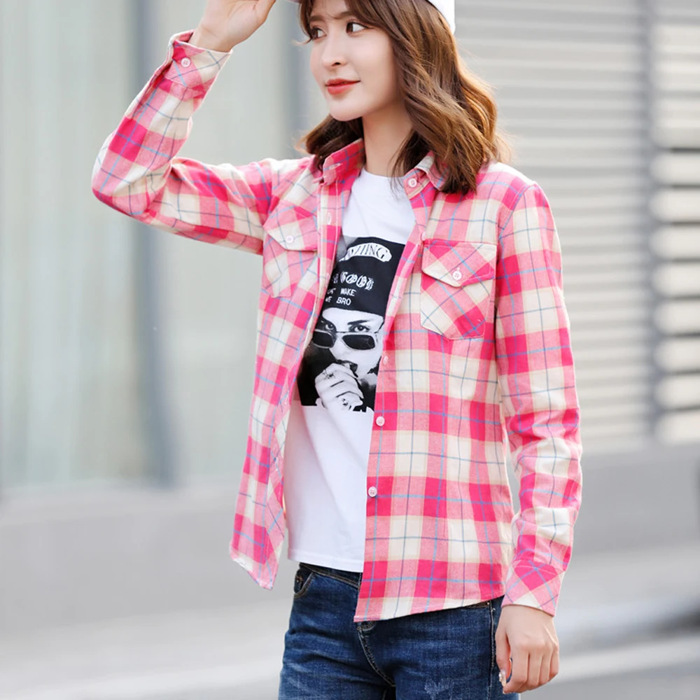 

Causal Women Plaid Shirts Long Sleeve Blouse Shirt Plus Size 3XL Cotton Plaid Women Tops blusas Spring Autumn Collection