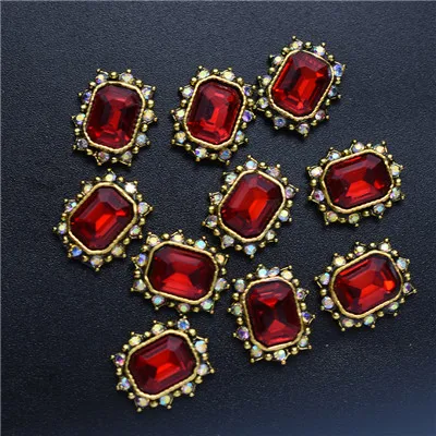 10Pcs-Square-Red 10 шт 3D Стразы для ногтей, блестящий кристалл алмаза для ногтей, металлические украшения для ногтей, украшения DIY, амулеты - Цвет: 10Pcs-Square-Red