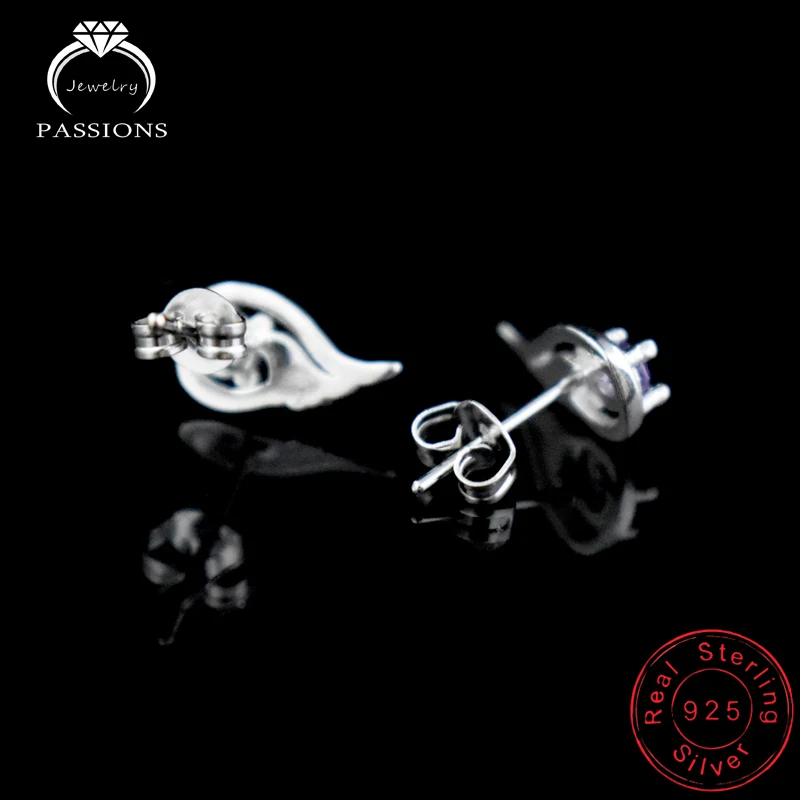 Fashion Elegant Angel Wing 925 Sterling Silver Stud Earrings Purple AAA Cubic Zirconia Earings For Women&ampGirl Jewelry Gift | Украшения и