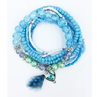 7pcsset wholesale retail pop new woman 2019 feather crystal rice bead bracelet for woman enamel heart shape jewelry bangles