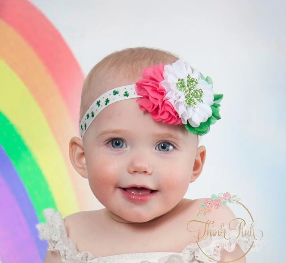 Детские повязки на голову с зеленым клевером и ромбовидным цветком эластичные