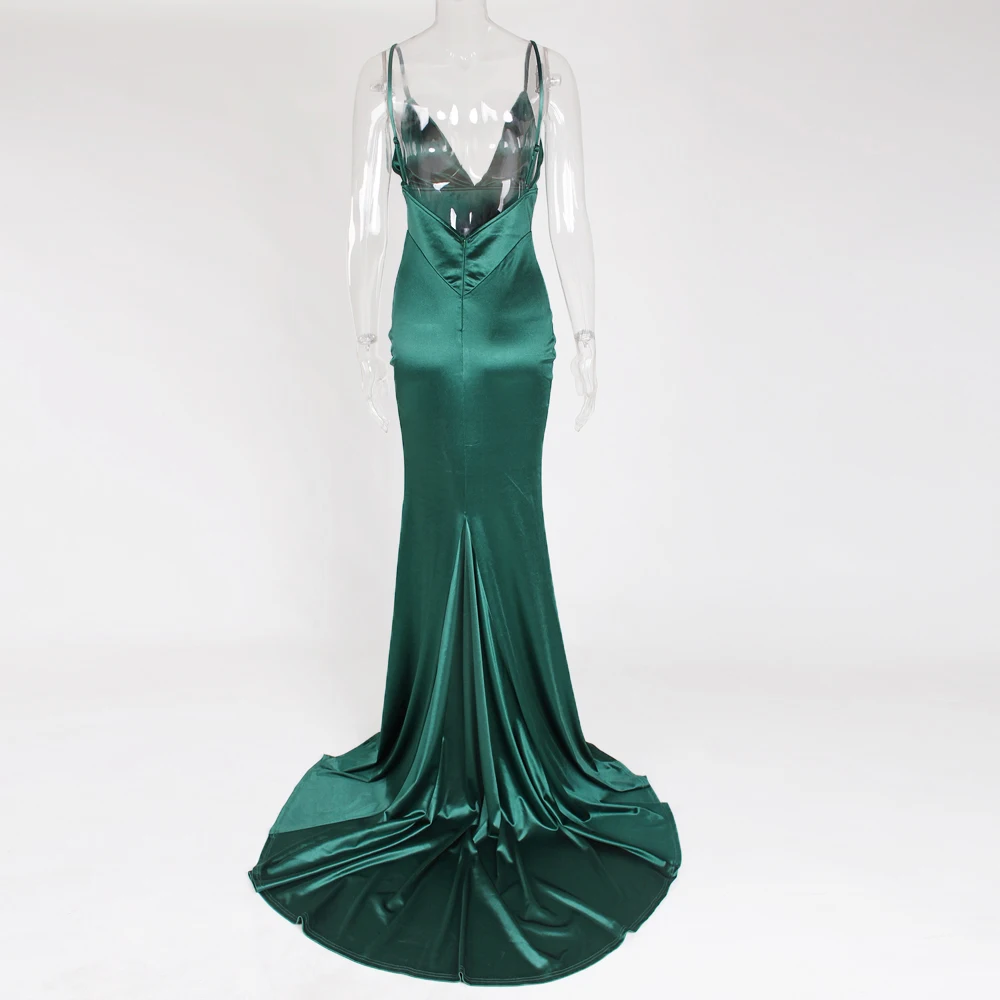 Платье макси с V образным вырезом открытой спиной и разрезом спереди|Женские