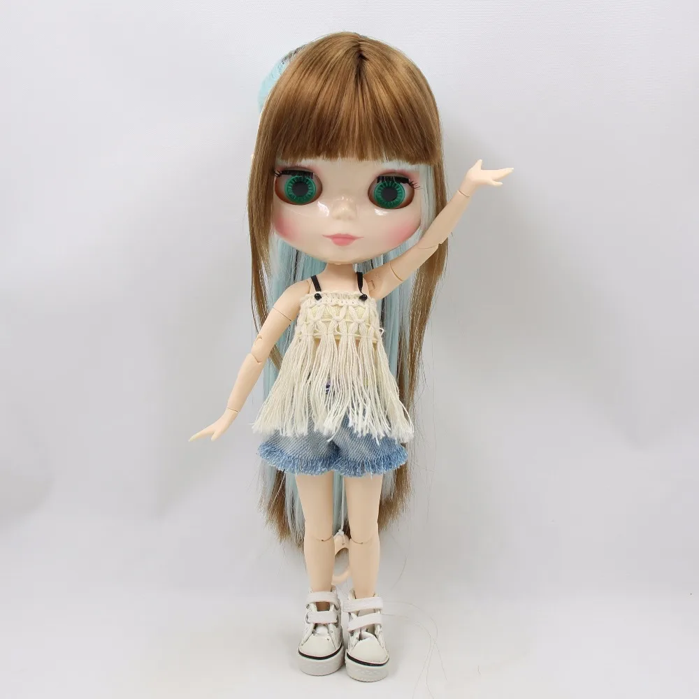Фабрика blyth кукла коричневый микс синие волосы прямые волосы BL0222/6909 шарнир тела 1/6 30 см 1/6