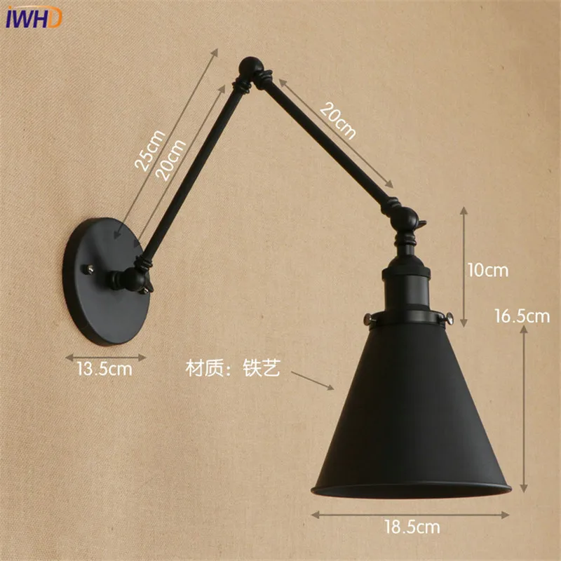 Goedkoop Zwarte Antieke Vintage Wandlamp Edison Stijl Wandlampen Loft Industriële Swing Lange Arm Muur Licht Armatuur Applique Murale