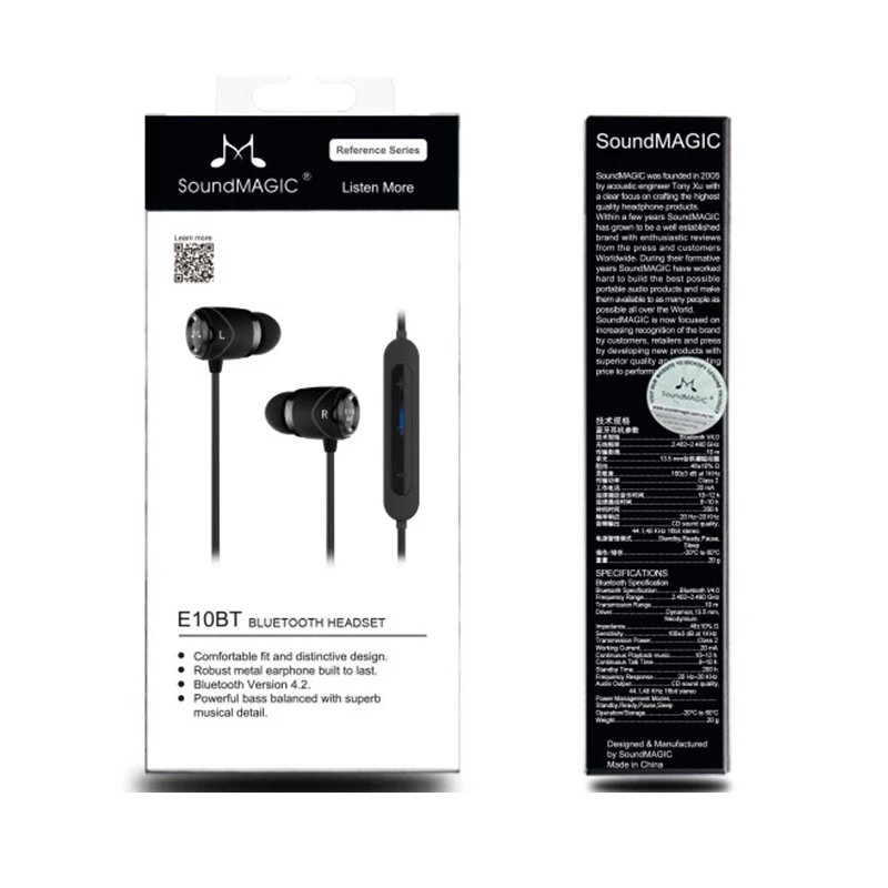 Наушники вкладыши SoundMAGIC E10BT с микрофоном черный|Наушники и гарнитуры| |