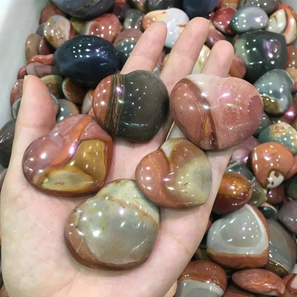 

5pcs natural ocean agate heart reiki healing crystals love jasper gemstones for wedding decoration&home decor