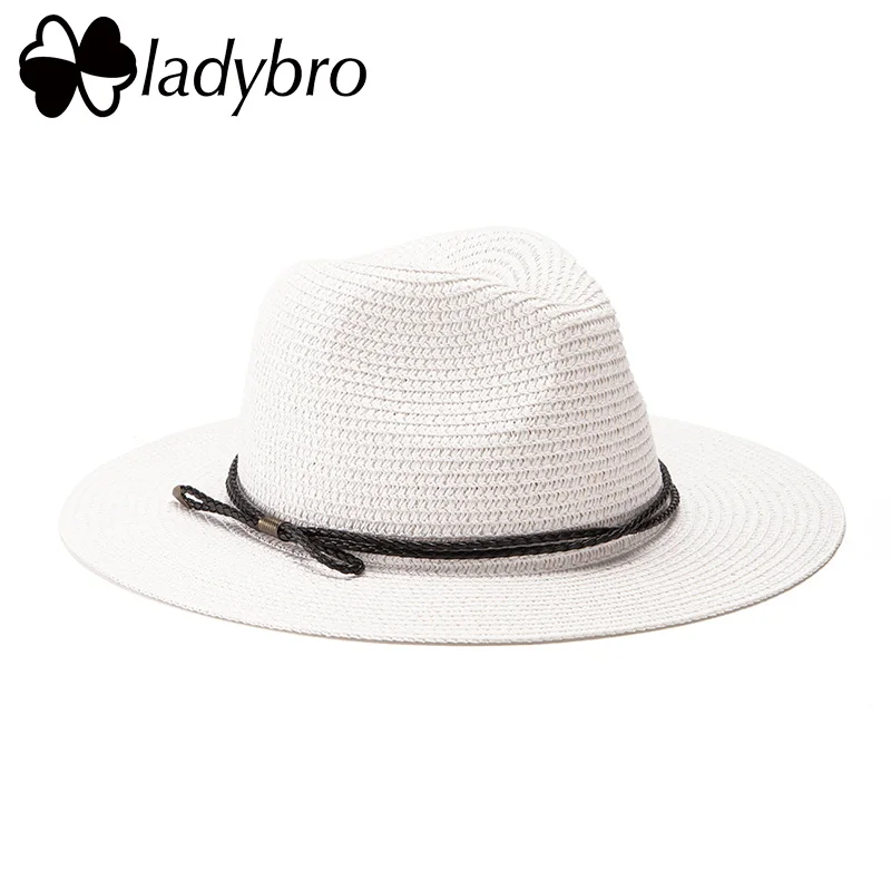 25902 White Ladybro Летняя женская шляпа с широкими полями, пляжная шляпа от солнца, Панама, соломенная шляпа, мужская фетровая шляпа, солнцезащитный козырек, кепка для мужчин, Sombrero Chapeau Femme - Цвет: 25902 White