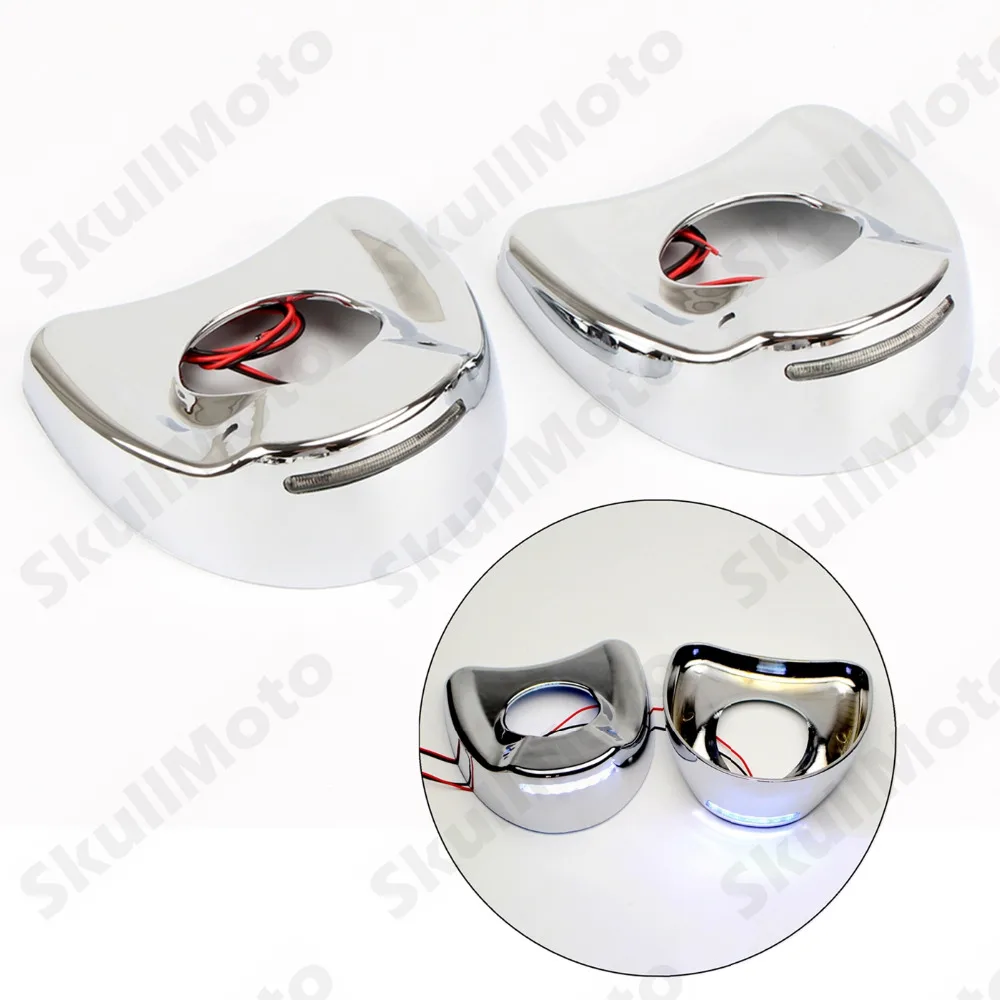 

Motorcycle Chrome Motor Bike Parts Lighted Mirrors White LED Shell Caps Cover For Harley Touring Electra Street Glide 1996-2013