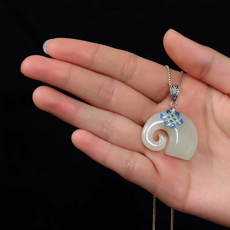 2018 Реальный Акцентированный Аммонит Аммолит Новый S925 Чистый Клузонне Вкладной Хэтянский Счастливый Слон Ключицей Цепочка Подвеска.