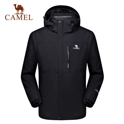 CAMEL мужская уличная куртка 3 в 1 для пешего туризма Водонепроницаемая дышащая термальная ветровка походная куртка для катания на лыжах и сноуборде - Цвет: BLACK