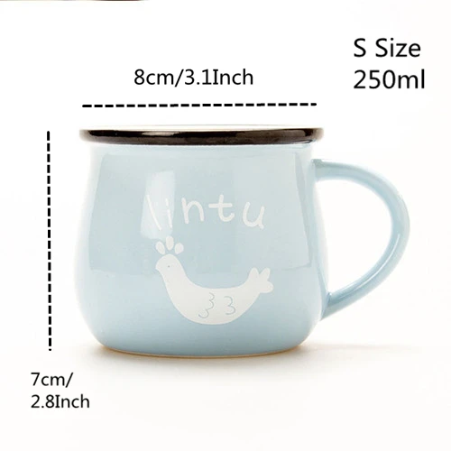 Blue Mug VILEAD 250 мл керамическая кофейная кружка семи цветов с ложкой, креативная чашка для молока, чашки для завтрака, бутылка для воды для студентов, подарок для детей - Цвет: Blue Mug
