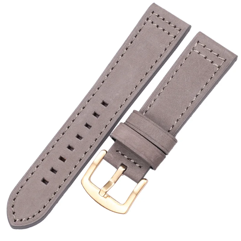 Gray gold buckle Аксессуары для часов, ремешок для часов из натуральной кожи для женщин и мужчин, винтажный черный, коричневый, серый, синий, ремешок для часов 18, 20, 22, 24 мм, браслет - Цвет ремешка: Gray gold buckle