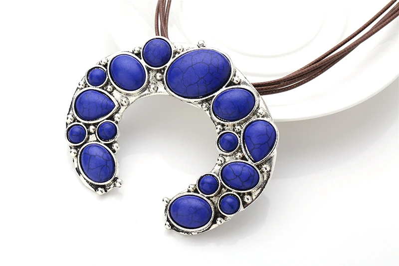Boho Turq кулон из натурального камня ожерелья Мода Луна большая Форма Подвески шнур ожерелья для женщин ювелирные изделия для вечерние подарок