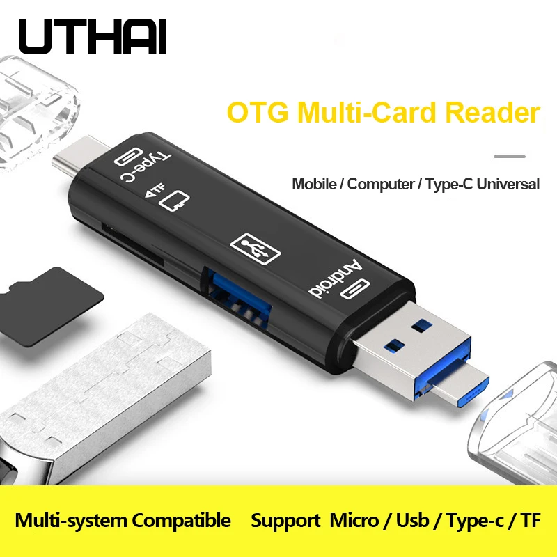 UTHAI C01 Type C/MicroUSB/USB 3в1 OTG Кардридер высокоскоростной Универсальный TF/USB для Android