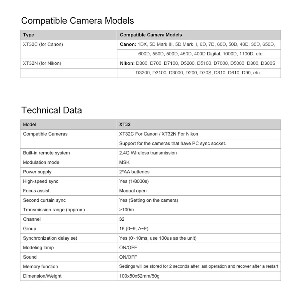 Godox XT32C XT32N 1/8000s Высокоскоростная синхронизация 2,4G беспроводной триггер вспышки для Godox X system Flash XTR-16 XTR-16S для DSLR камеры