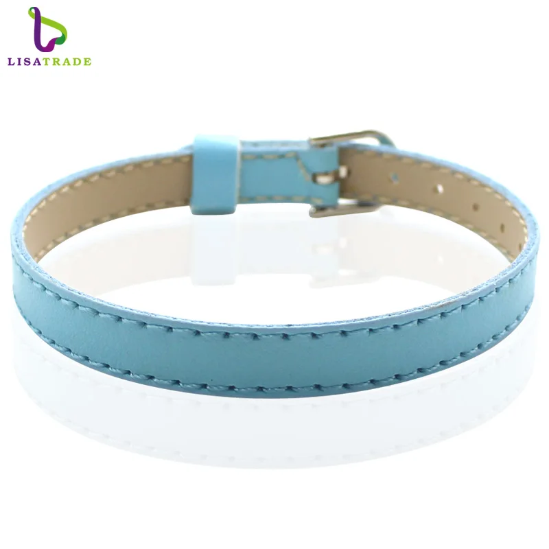 Light Blue 10 шт. 8 мм кожаный браслет унисекс для шармов DIY Браслеты для женщин "Смешанные цвета" подходят слайды буквы LSBR015* 10 - Окраска металла: Light Blue