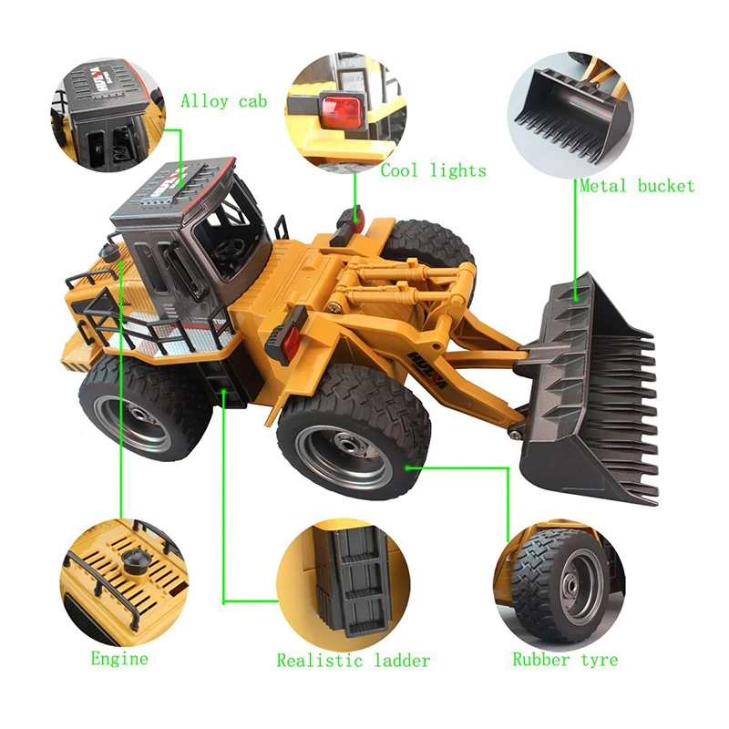 RC грузовик лопатка из сплава погрузчик 2 4G 6CH 4WD колесный металлический бульдозер