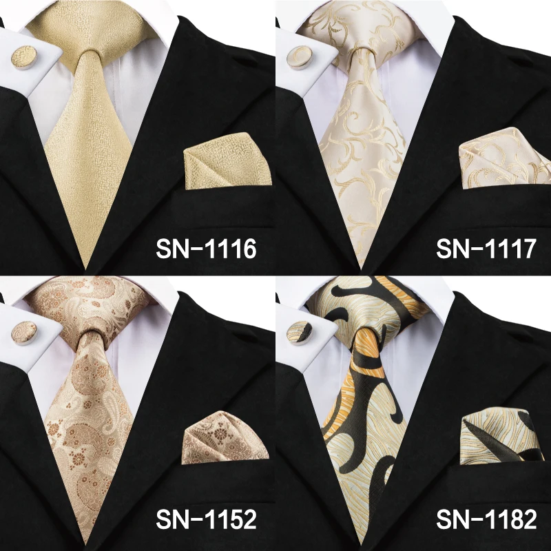SN-1036 желтый цветочный галстук Hanky запонки набор мужские шелковые золотистые галстуки для мужчин Официальный Мужской Галстук Свадебная вечеринка Жених Corbatas